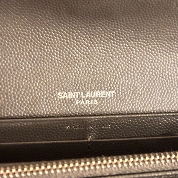 Saint Laurent YSL Cassandre Chevron Quilted Grey Leather Long Wallet W/ COA - Picture 10 of 15